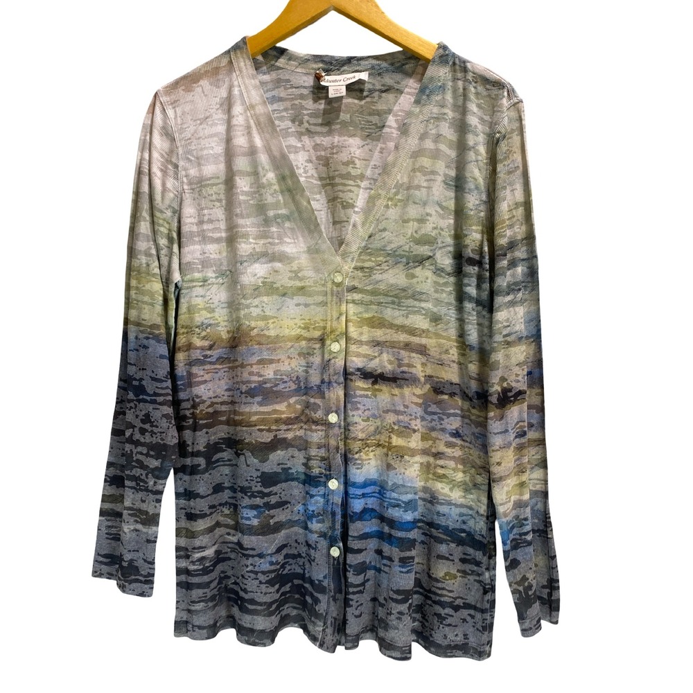 Coldwater Creek Women's L 14-16 Cardigan Abstract Artsy L Semi Sheer Lightweight